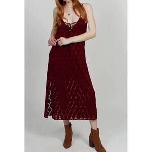 Band of the Free Lila Midi Dress Size M Womens Merlot Red Spaghetti Strap